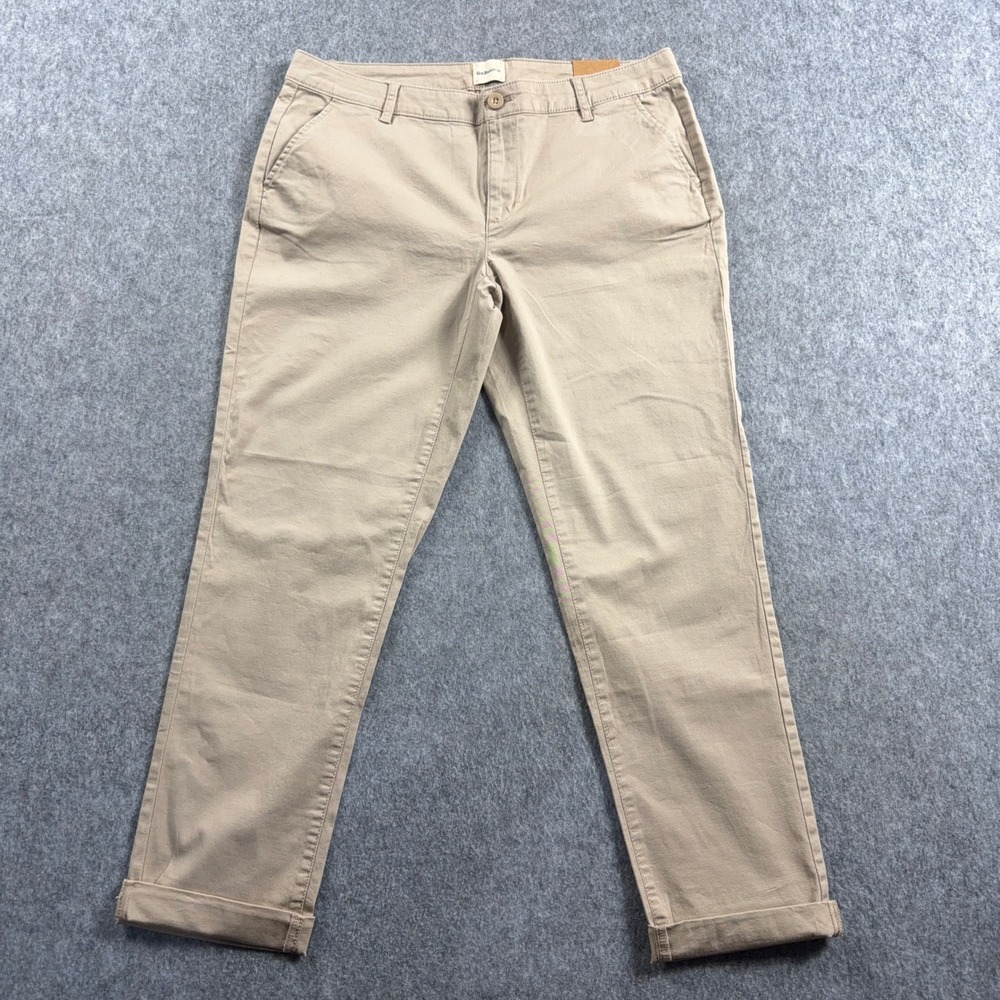 GH Bass Co Khaki Chino Pants Womens Size 12 34x29 Straight Leg Tan Cuffed